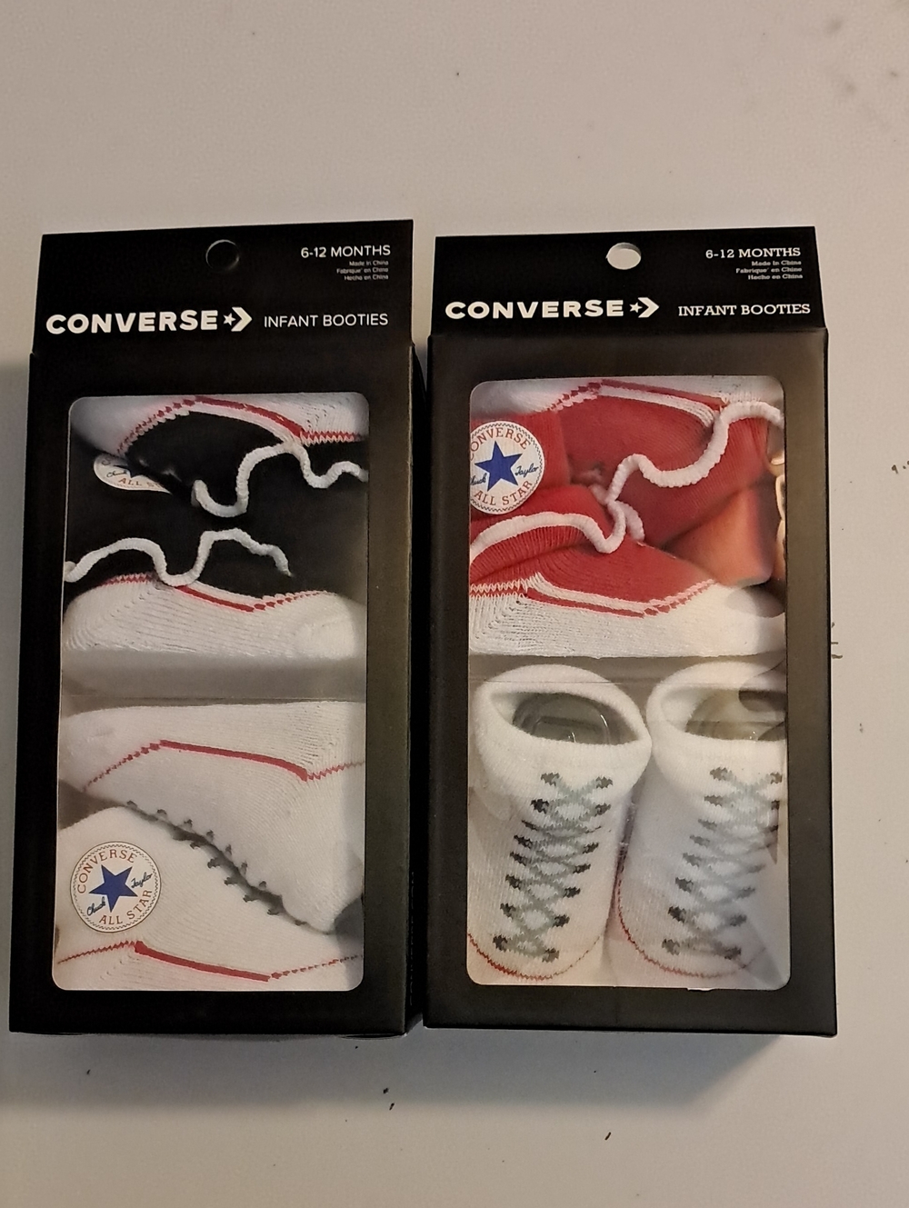 CONVERSE CHUCK TAYLOR BABY BOOTIES RED WHITE BLACK 6-12M 2 Box Sets